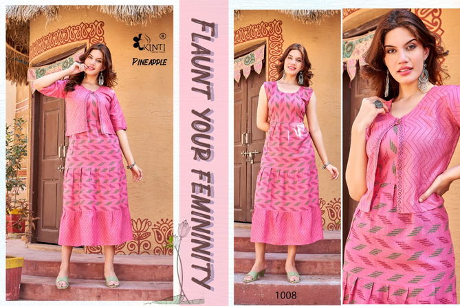 Kinti Pineapple Fancy Ethnic Wear Wholesale Long Kurti With Jacket Catalog